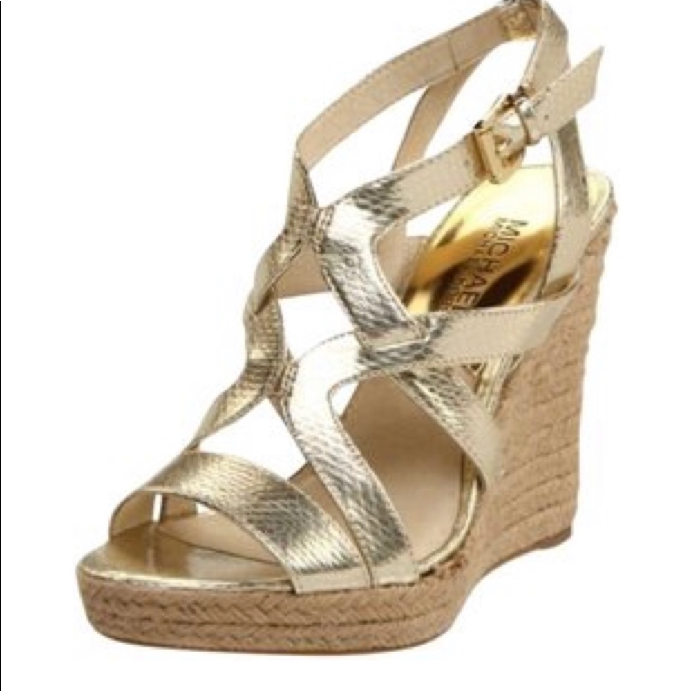 Michael Kors gold palm beach wedge, NWOB Sz 10.5